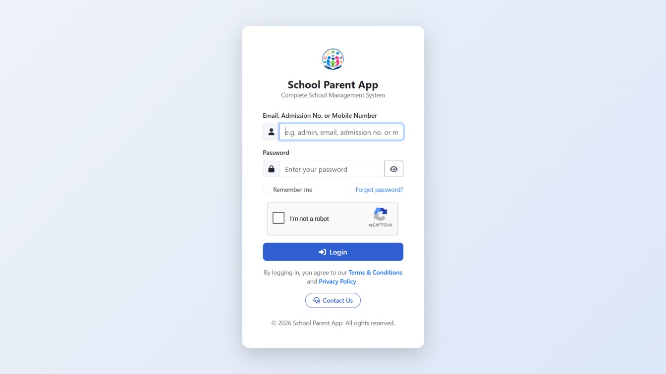 School Parent App — Login Portal screenshot